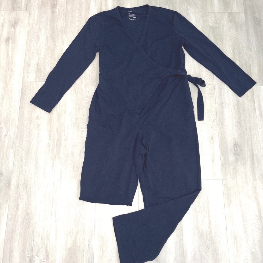 Storq Women Navy Blue Organic Cotton Wrap Nursing Jumpsuit Long Sleeve  Size 4